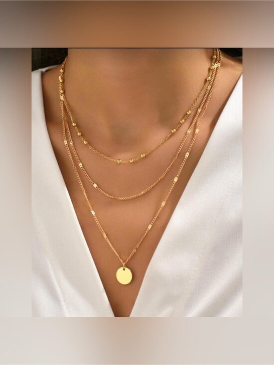 Jewelry - Gold Disc Layered Chain Necklace 2-Piece Set